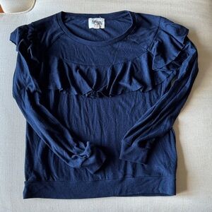 Navy Ruffle Long Sleeve Top